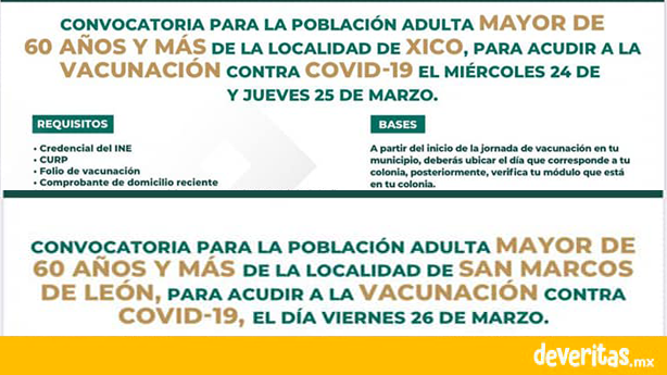 Conoce la convocatoria oficial para la vacunación anti COVID en Xico