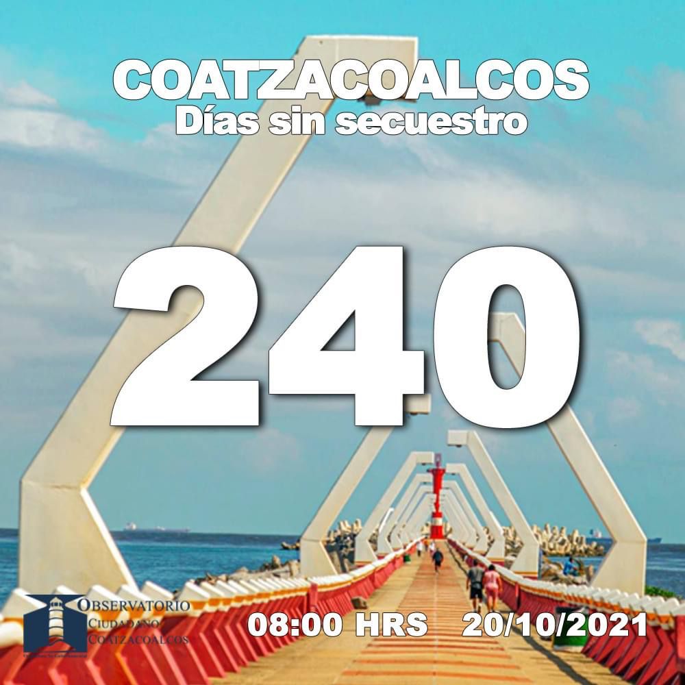 Llega Coatzacoalcos a 240 días con 0 secuestros, reporta Observatorio Ciudadano