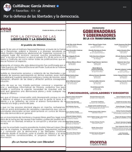 INE intenta censurar a Morena y gobernadores de la 4T le ponen un alto