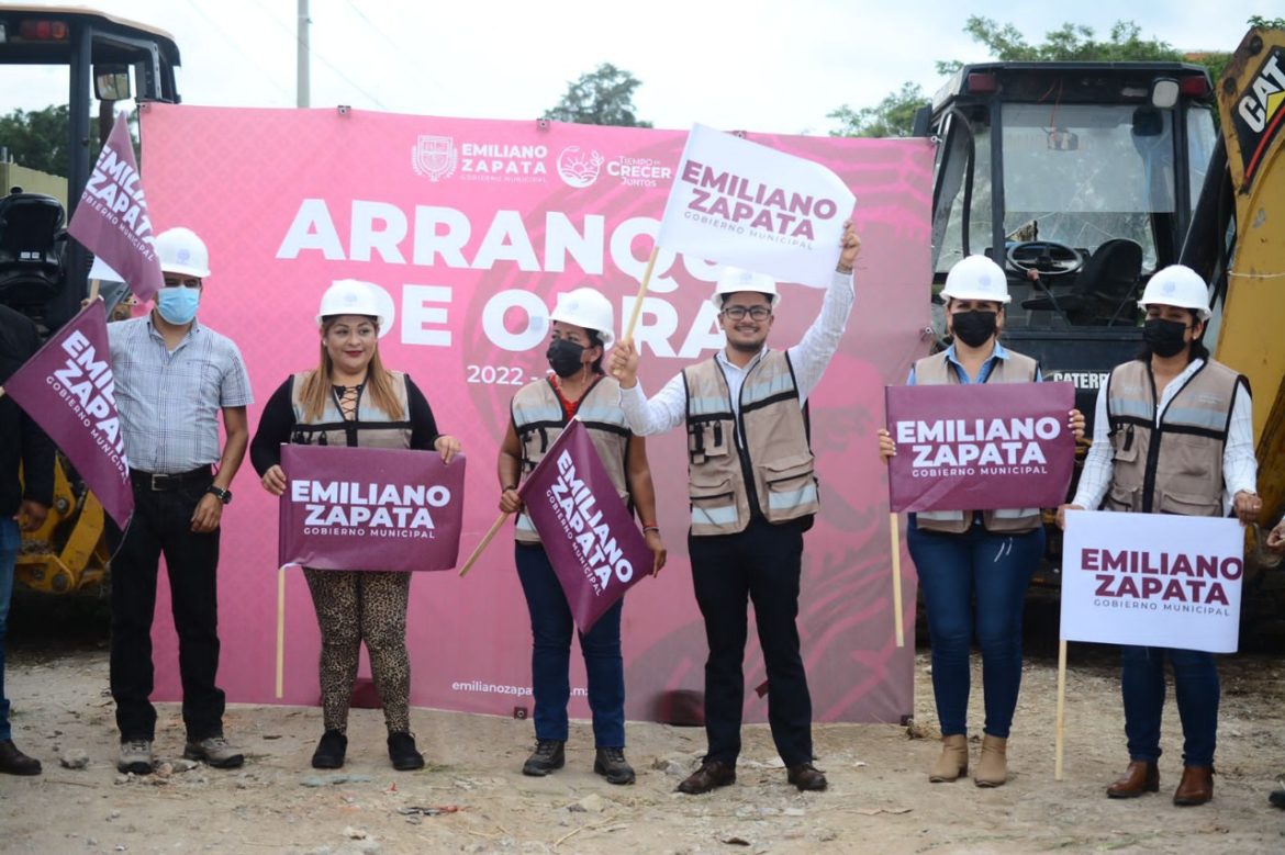 Arrancan pavimentación de acceso a Banco del Bienestar de Emiliano Zapata