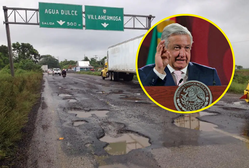 AMLO presume avances en rehabilitación de carreteras del sur de Veracruz