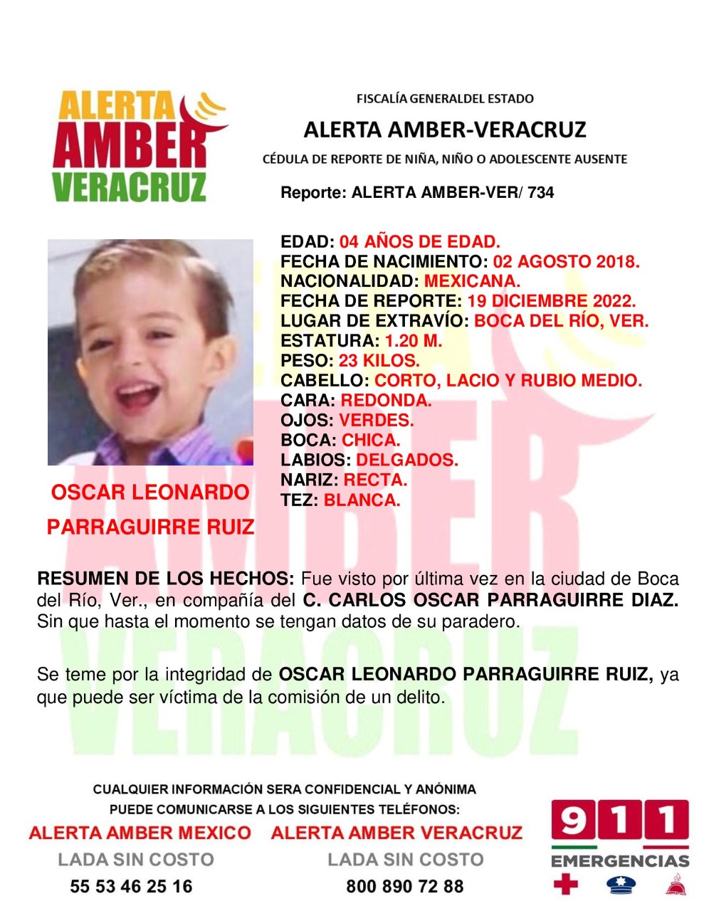 Alerta Amber: desaparece niño de 4 años en Boca del Río