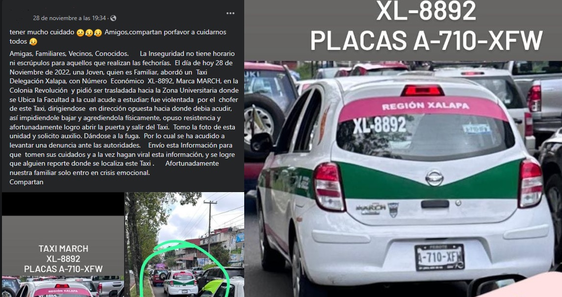 Advierten sobre taxi que violentó a universitaria en Xalapa