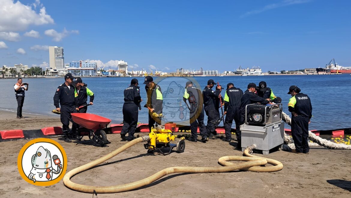 Llevan a cabo simulacro de derrame de hidrocarburos en el Puerto de Veracruz