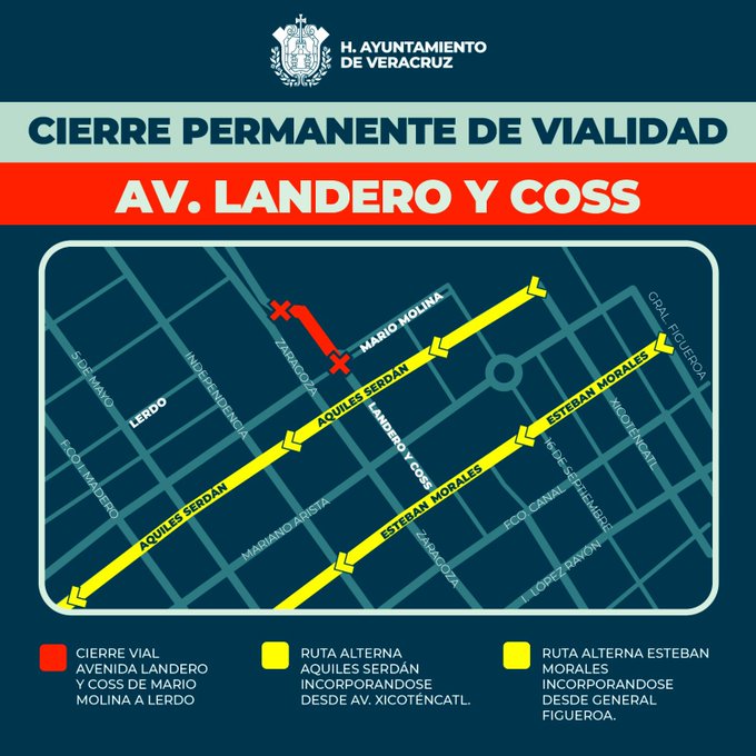 Anuncian cierre vial en estas avenidas del Centro Histórico de Veracruz
